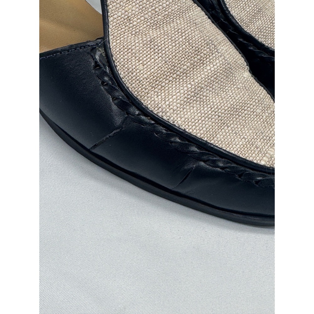 Westies T-Strap Flats Womens 8M Navy Blue Leather Linen Vintage Excellent Brazil - Picture 9 of 13